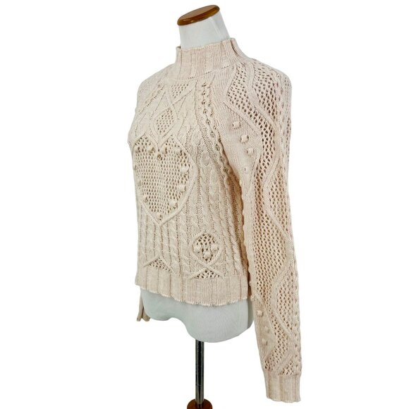 Free People Cozy Cream Cable-Knit Mock Neck Heart Sweater - Picture 8 of 15